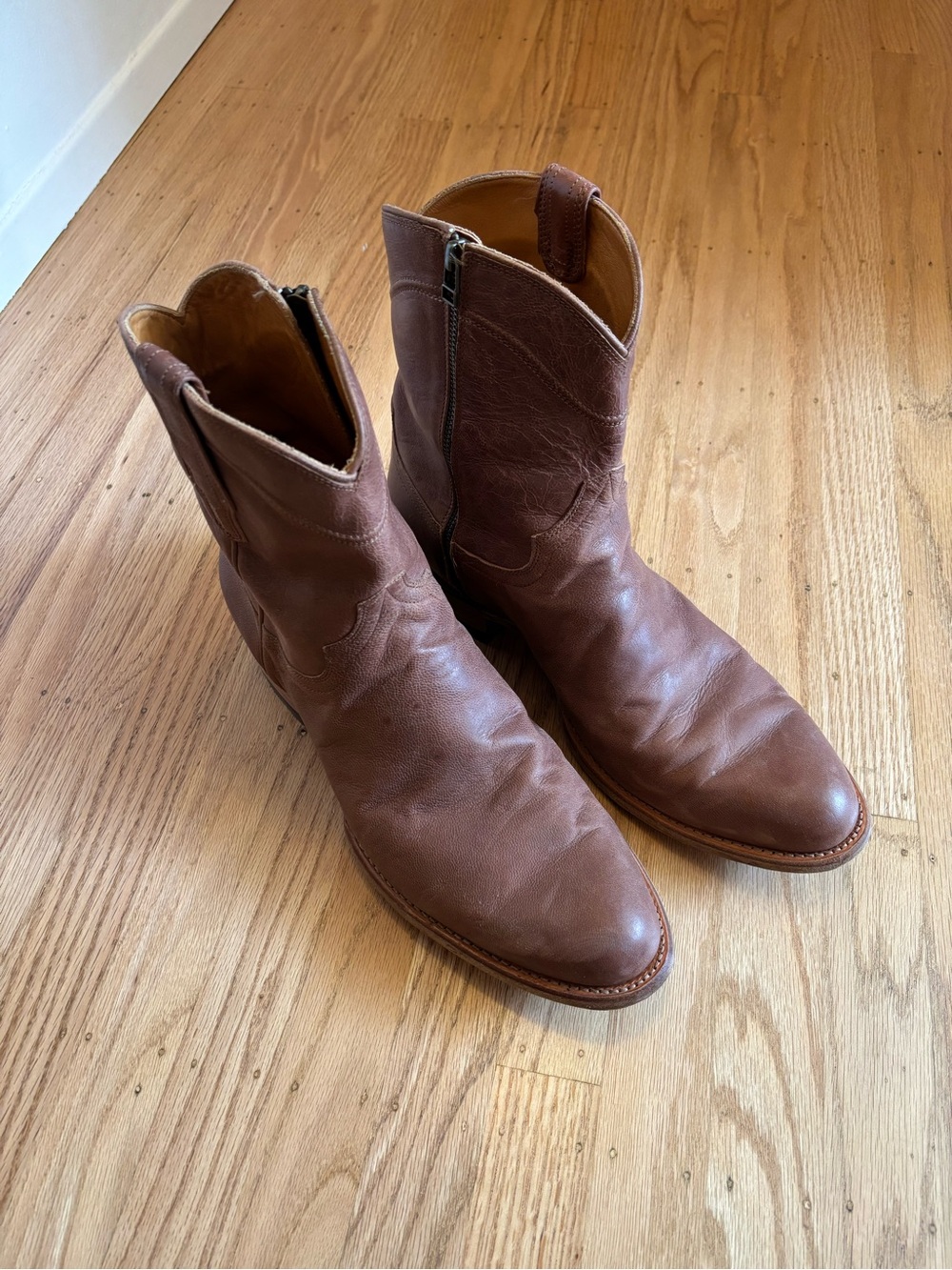 Tecovas Brown Leather Cowboy Zip Boots